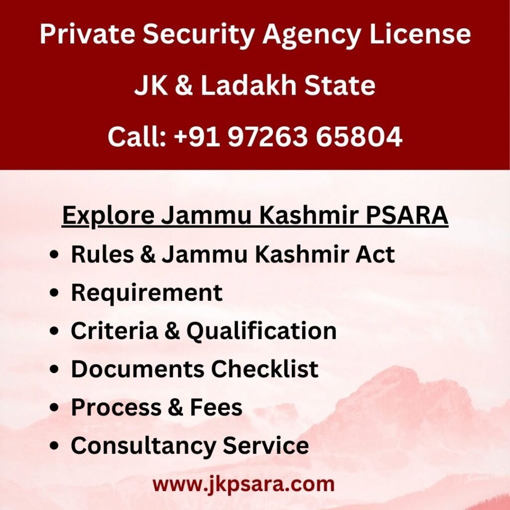 Private Security Agency License Jammu Kashmir State